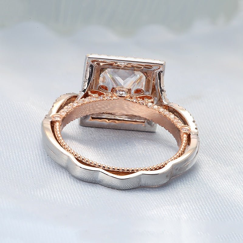18K White and Rose Gold 2.5ct Princess Moissanite Halo Engagement Ring - Black Diamonds New York