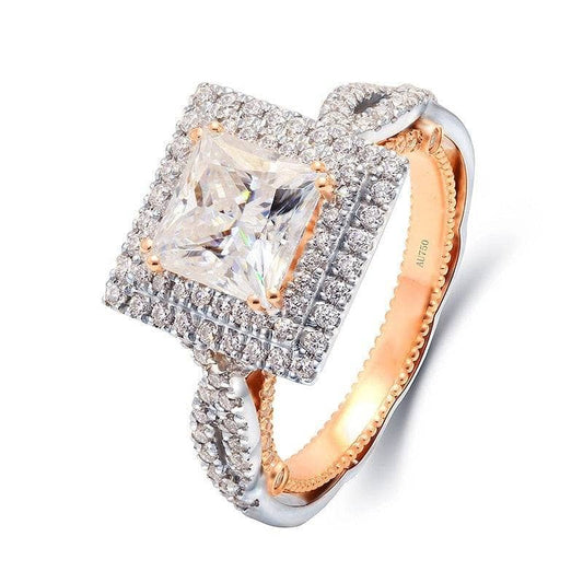 18K White and Rose Gold 2.5ct Princess Diamond Halo Engagement Ring-Black Diamonds New York