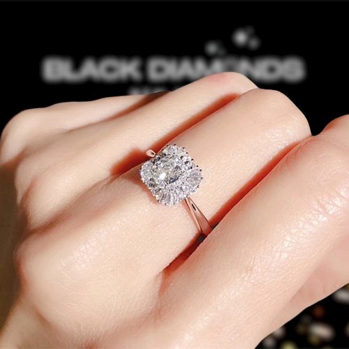 18k White Gold 0.5ct Cushion Cut Natural Diamond Engagement Ring - Black Diamonds New York