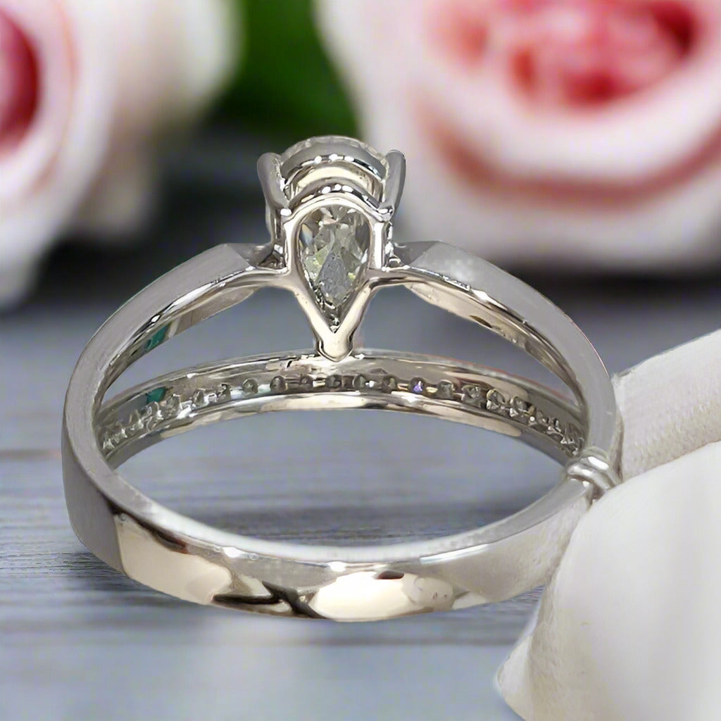 18K White Gold 1.0ct Pear Cut Diamond Water Drop Engagement Ring-Black Diamonds New York