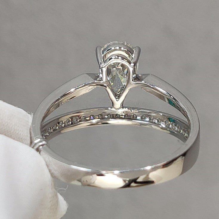 18K White Gold 1.0ct Pear Cut Diamond Water Drop Engagement Ring-Black Diamonds New York