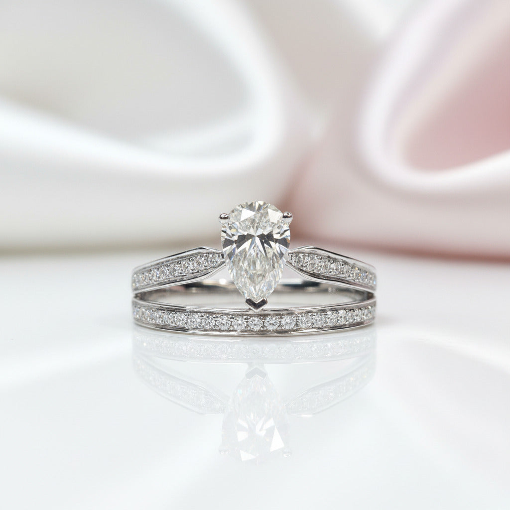 18K White Gold 1.0ct Pear Cut Diamond Option Water Drop Engagement Ring-Black Diamonds New York