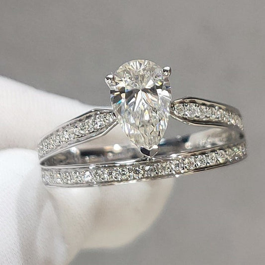 18K White Gold 1.0ct Pear Cut Diamond Water Drop Engagement Ring-Black Diamonds New York
