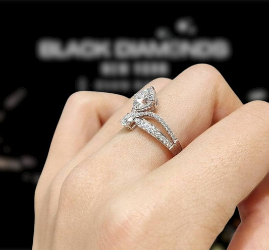 18K White Gold 1.5ct Cushion Cut Moissanite Crown Engagement Ring - Black Diamonds New York