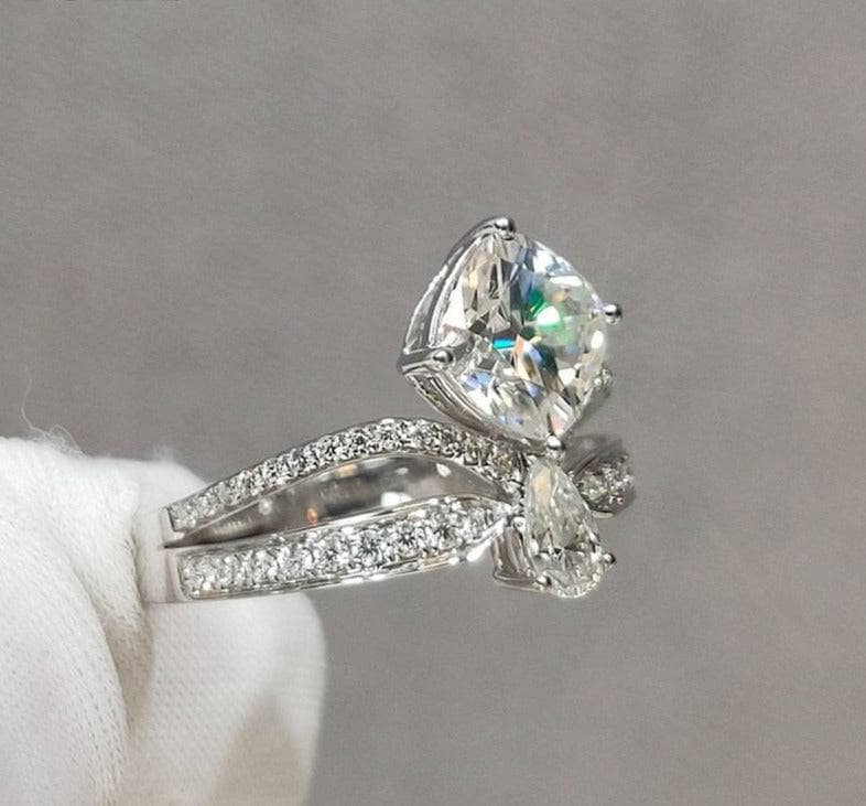 18K White Gold 1.5ct Cushion Cut Moissanite Crown Engagement Ring-Black Diamonds New York