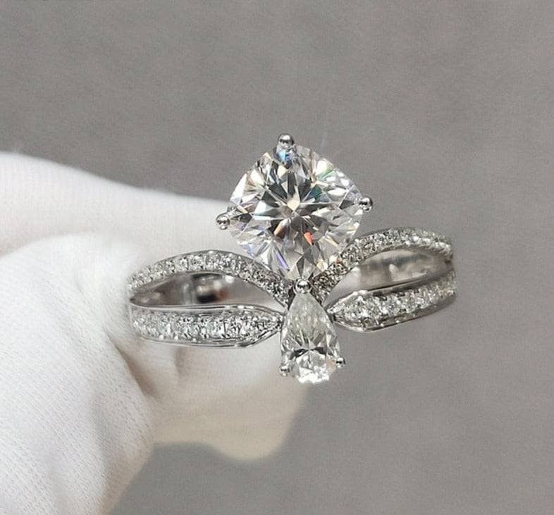 18K White Gold 1.5ct Excellent Cut Moissanite Crown Engagement Ring - Black Diamonds New York
