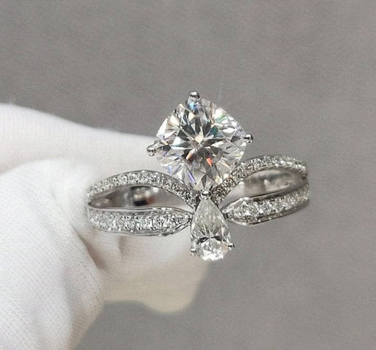 18K White Gold 1.5ct Cushion Cut Diamond Crown Engagement Ring-Black Diamonds New York