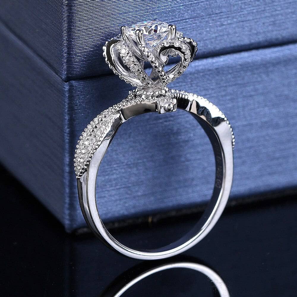 18k White Gold 1ct 6.5mm Round Cut Moissanite Wedding Ring-Black Diamonds New York