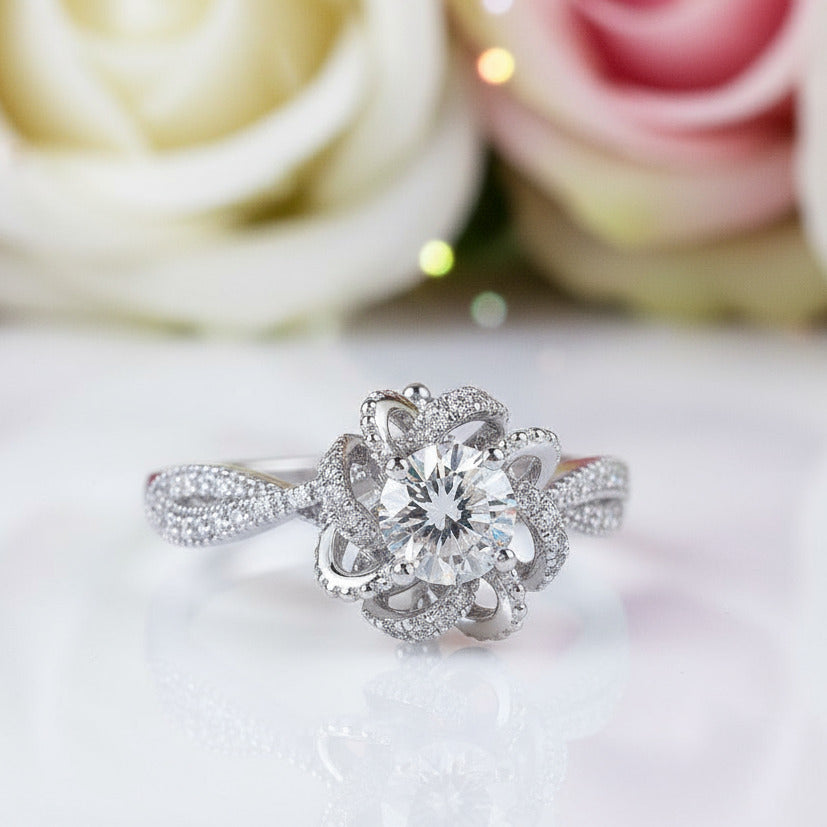 18k White Gold 1.0 Ct 6.5mm Round Cut Diamond Wedding Ring-Black Diamonds New York