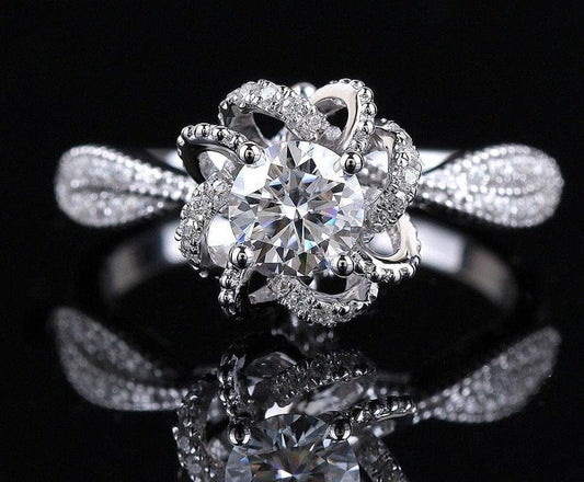 18k White Gold 1ct 6.5mm Round Cut Diamond Wedding Ring-Black Diamonds New York