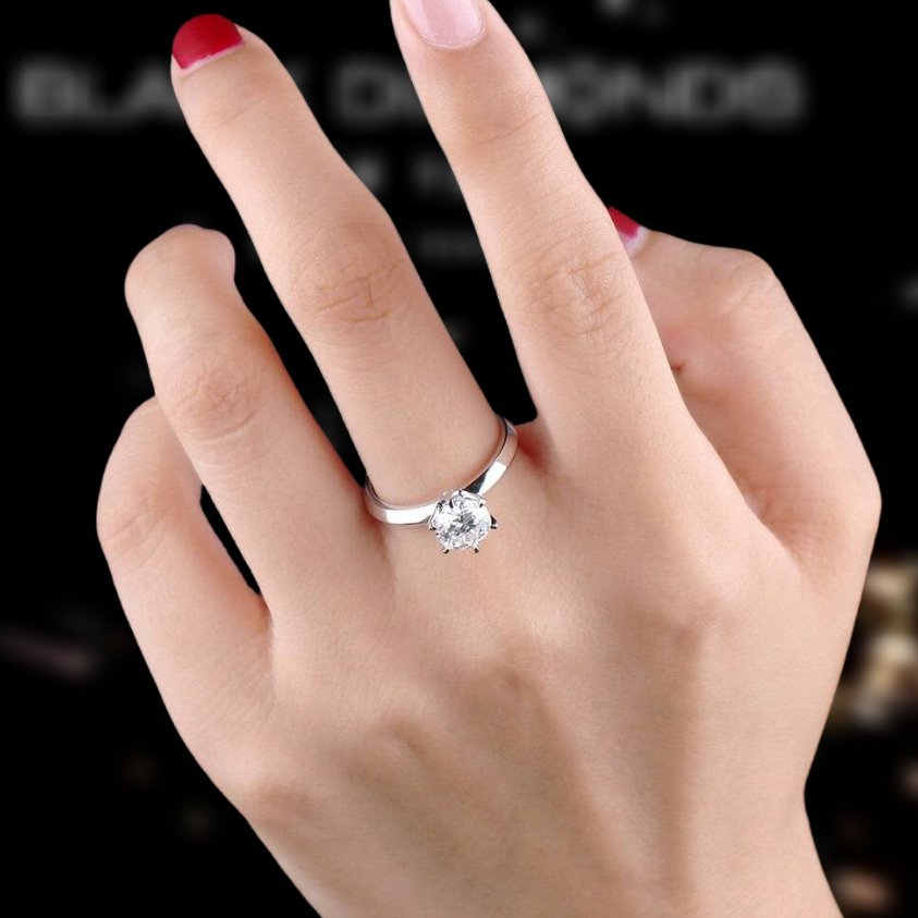 18K White Gold 1ct Moissanite Classic Engagement Ring-Black Diamonds New York