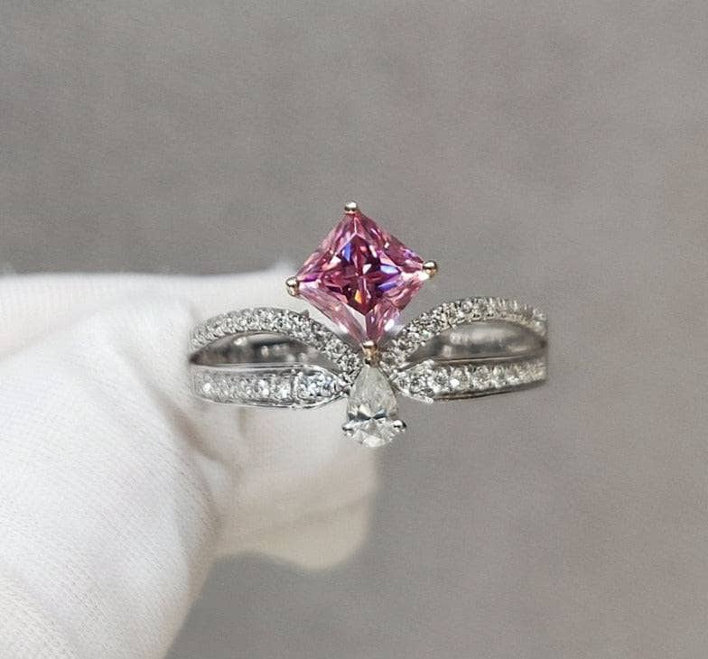 18K White Gold 1ct Princess Cut Pink Diamond Crown Engagement Ring from ...
