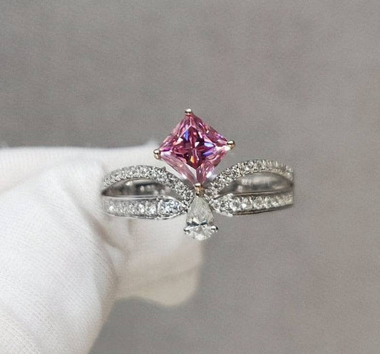 18K White Gold 1ct Princess Cut Pink Diamond Crown Engagement Ring-Black Diamonds New York