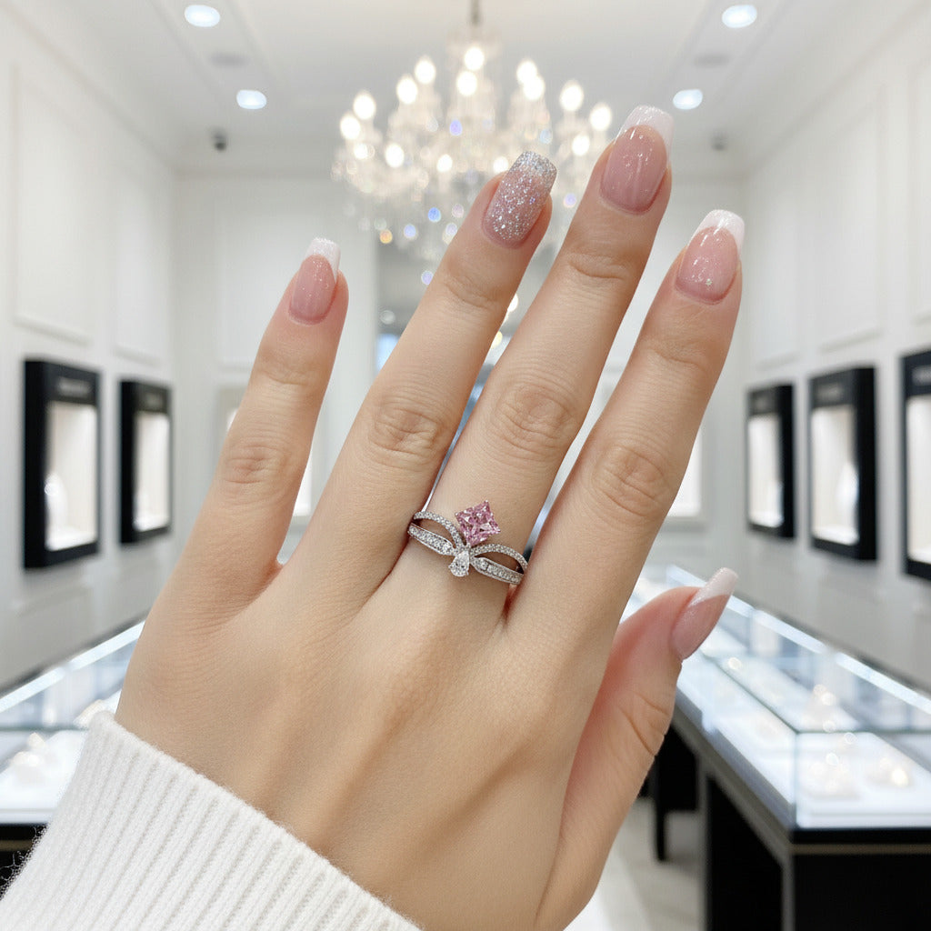 18K White Gold 1ct Princess Cut Pink Diamond Option Crown Engagement Ring-Black Diamonds New York