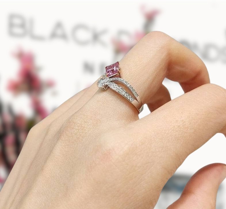 18K White Gold 1ct Princess Cut Pink Diamond Crown Engagement Ring-Black Diamonds New York