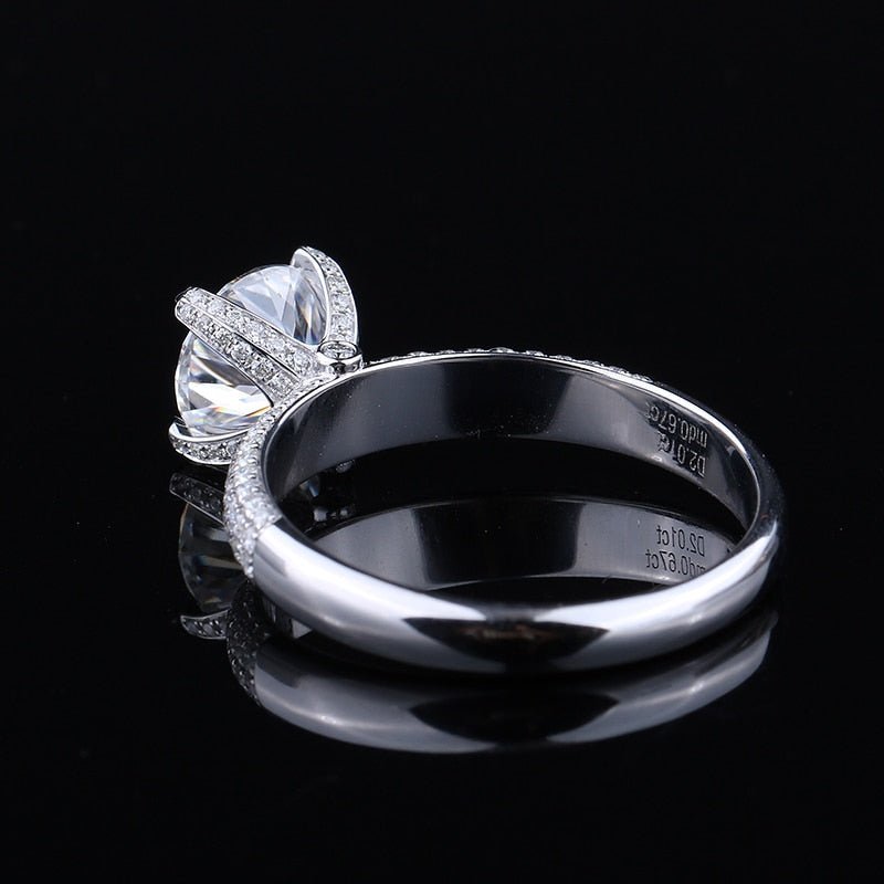 18K White Gold 1ct Round Moissanite Engagement Ring-Black Diamonds New York