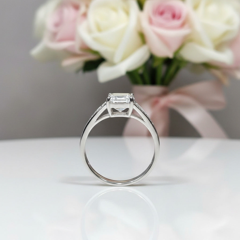 18K White Gold 2 Carat Emerald Cut Diamond Option Split Shank Engagement Ring-Black Diamonds New York