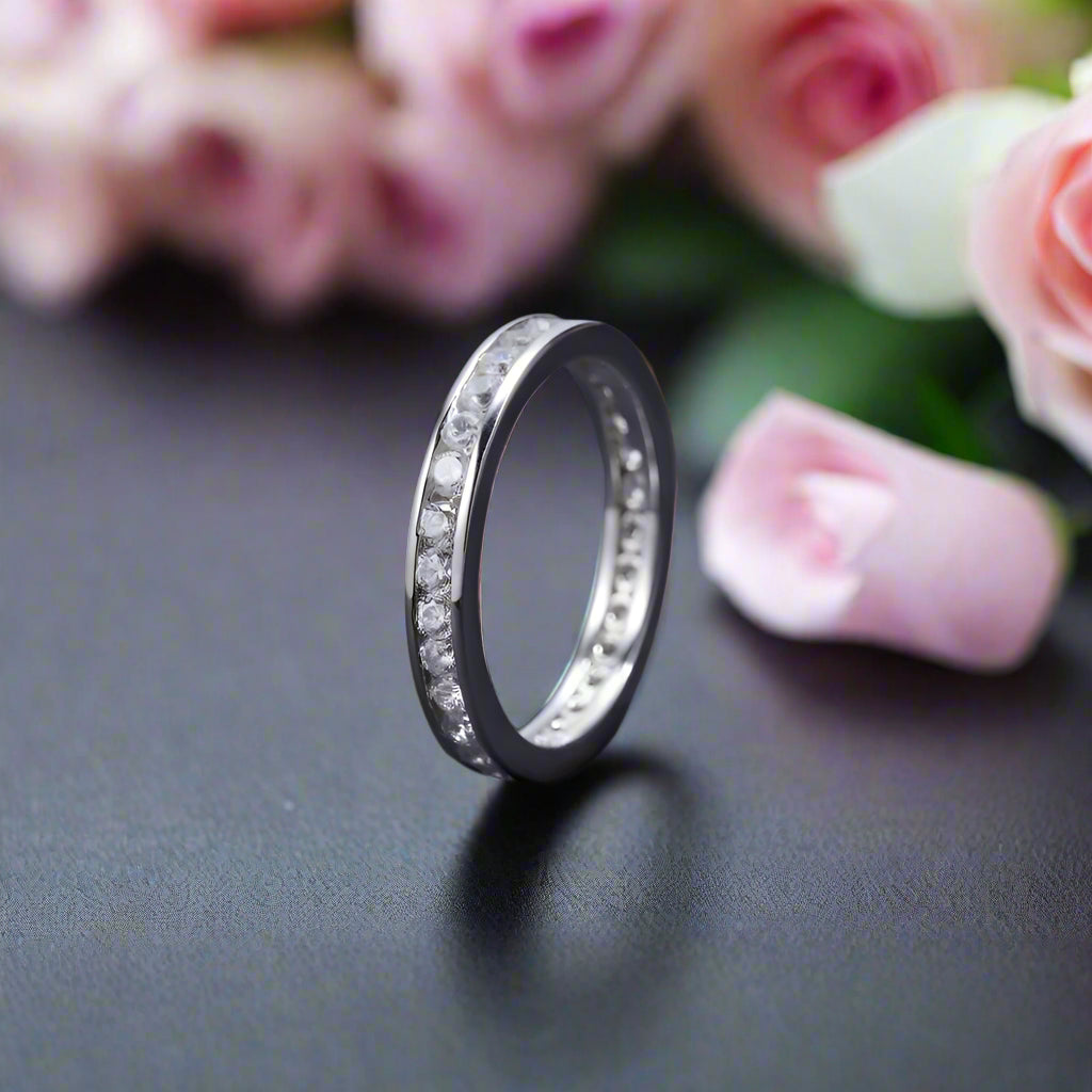18k White Gold 2.0mm Diamond Channel Setting Eternity Ring-Black Diamonds New York