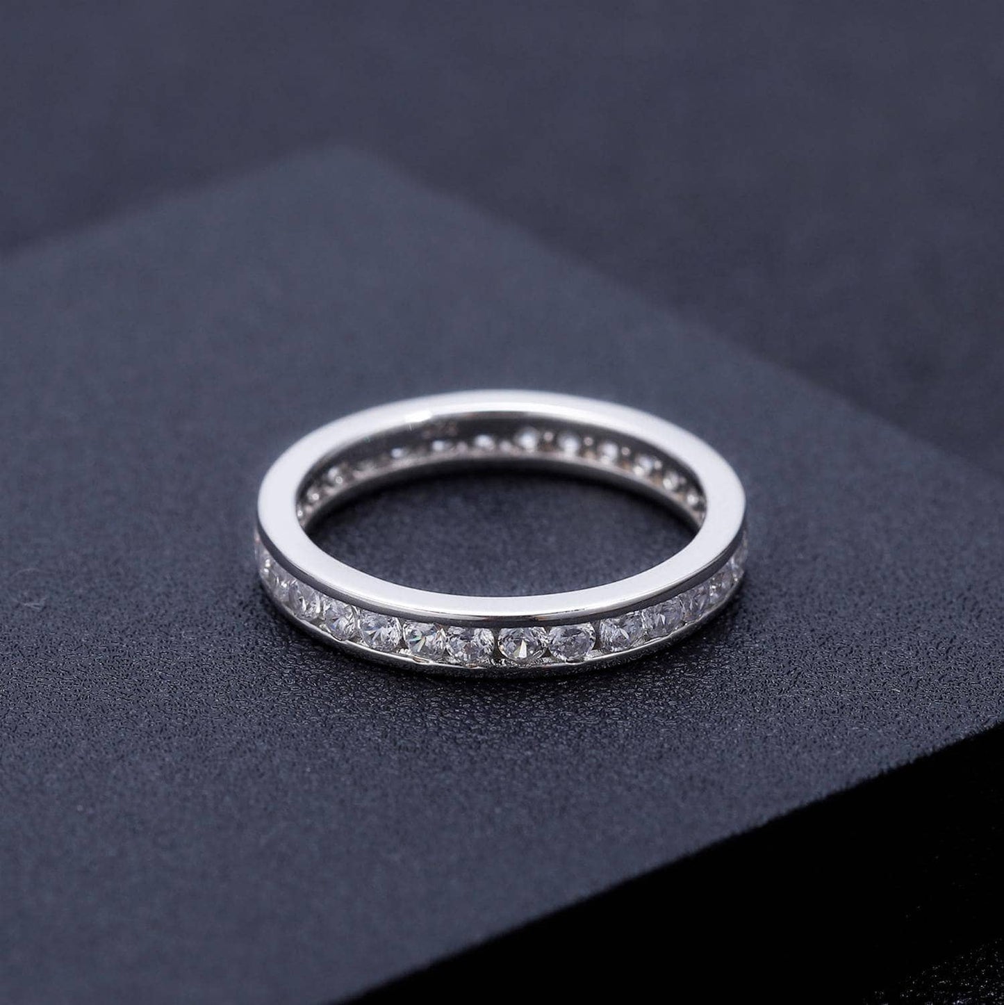 18k Solid Gold 2.0mm Moissanite Round Channel Eternity Ring - Black Diamonds New York