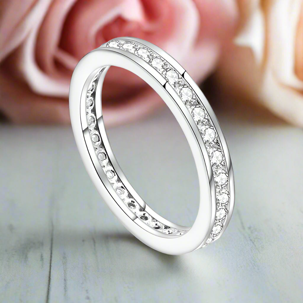 18k White Gold 2.0mm Diamond Channel Setting Eternity Ring-Black Diamonds New York