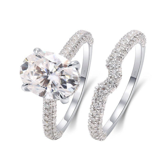 18K White Gold 2.5ct Oval Cut Diamond Engagement Ring Set-Black Diamonds New York