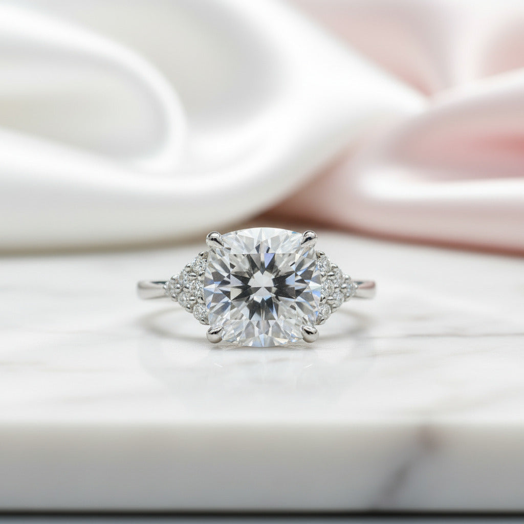 18K White Gold 3ct Cushion Cut Diamond Option Arrow Engagement-Black Diamonds New York