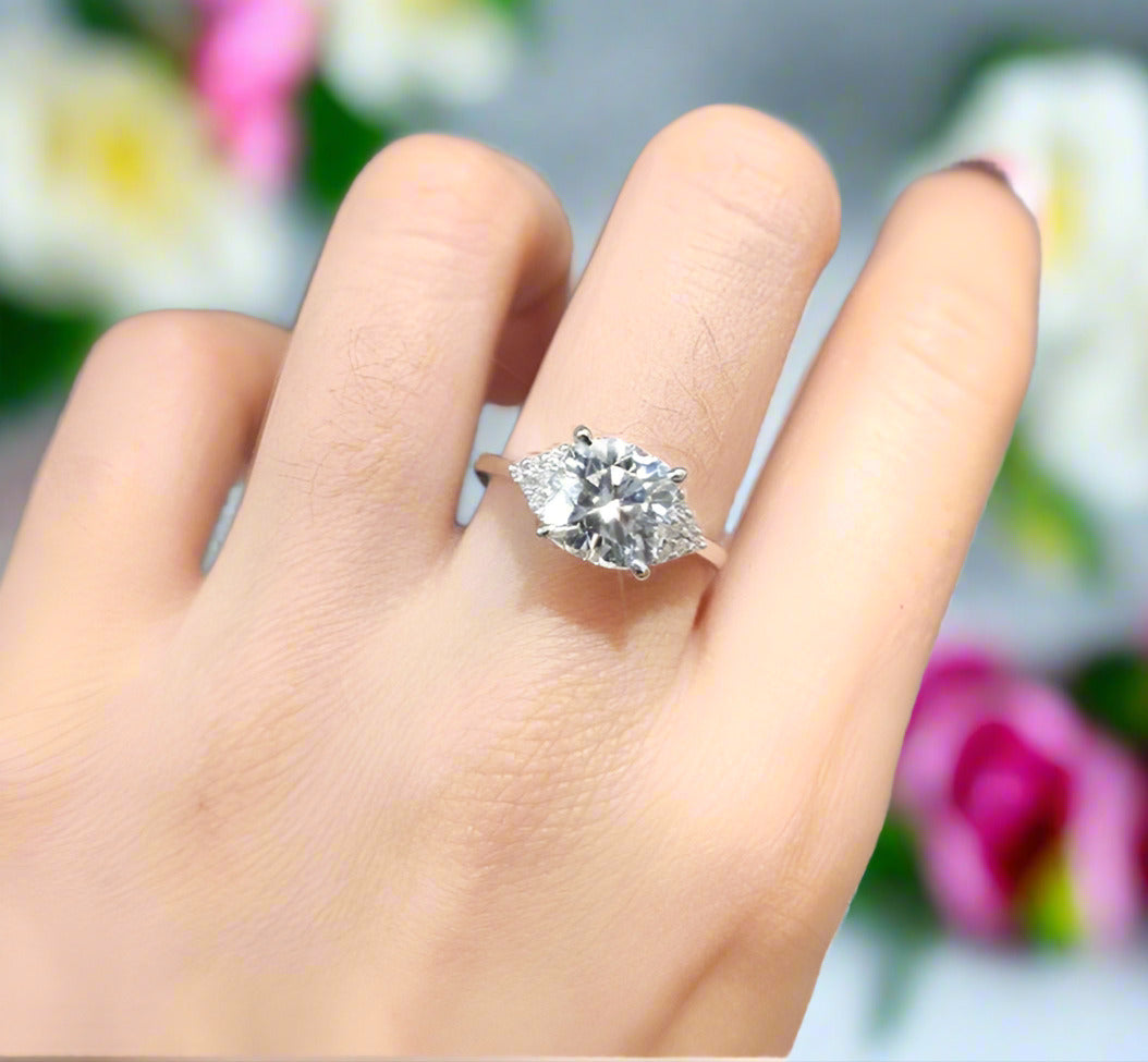 18K White Gold 3ct Cushion Cut Diamond Arrow Engagement-Black Diamonds New York