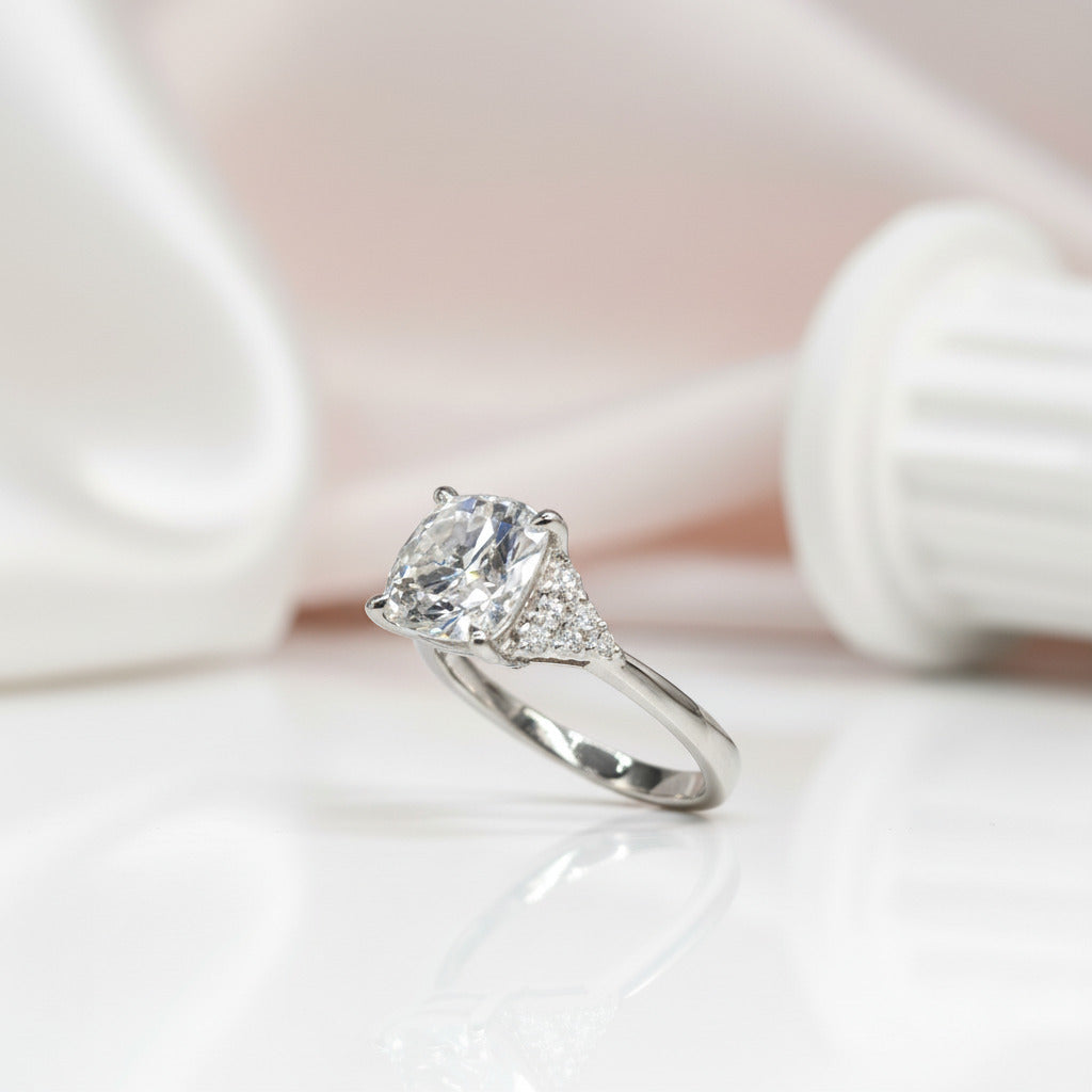 18K White Gold 3ct Cushion Cut Diamond Option Arrow Engagement-Black Diamonds New York