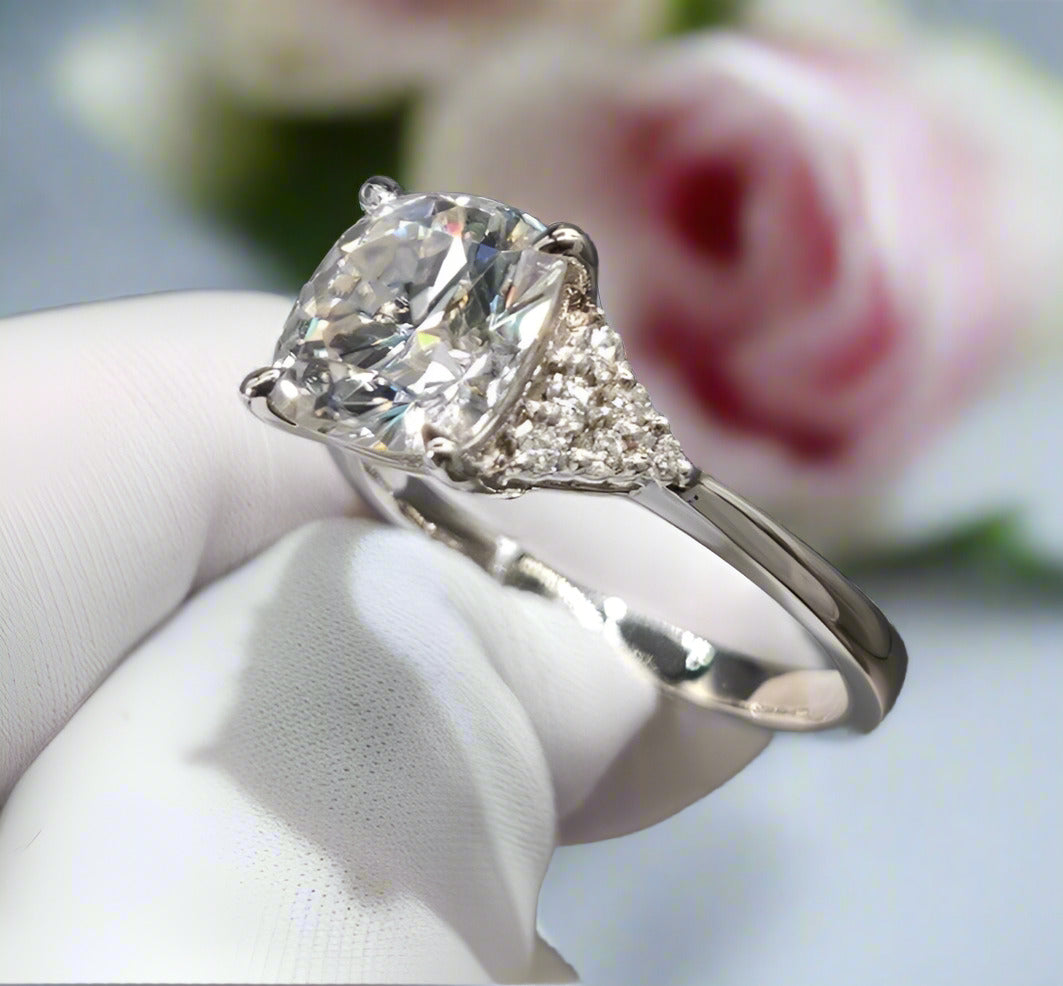 18K White Gold 3ct Cushion Cut Diamond Arrow Engagement-Black Diamonds New York