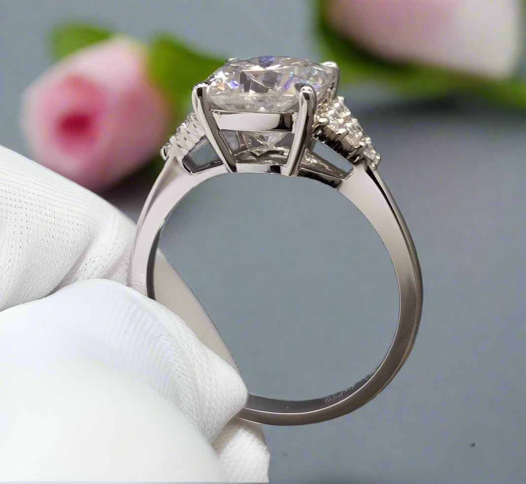 18K White Gold 3ct Cushion Cut Diamond Arrow Engagement-Black Diamonds New York