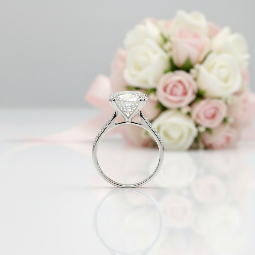 18K White Gold 5 Carat Cushion Cut Diamond Option Engagement Ring-Black Diamonds New York