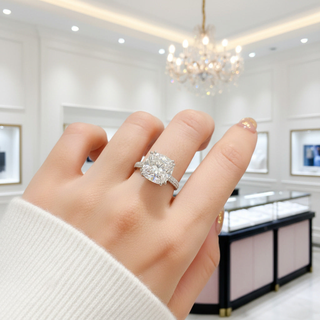 18K White Gold 5 Carat Cushion Cut Diamond Option Engagement Ring-Black Diamonds New York