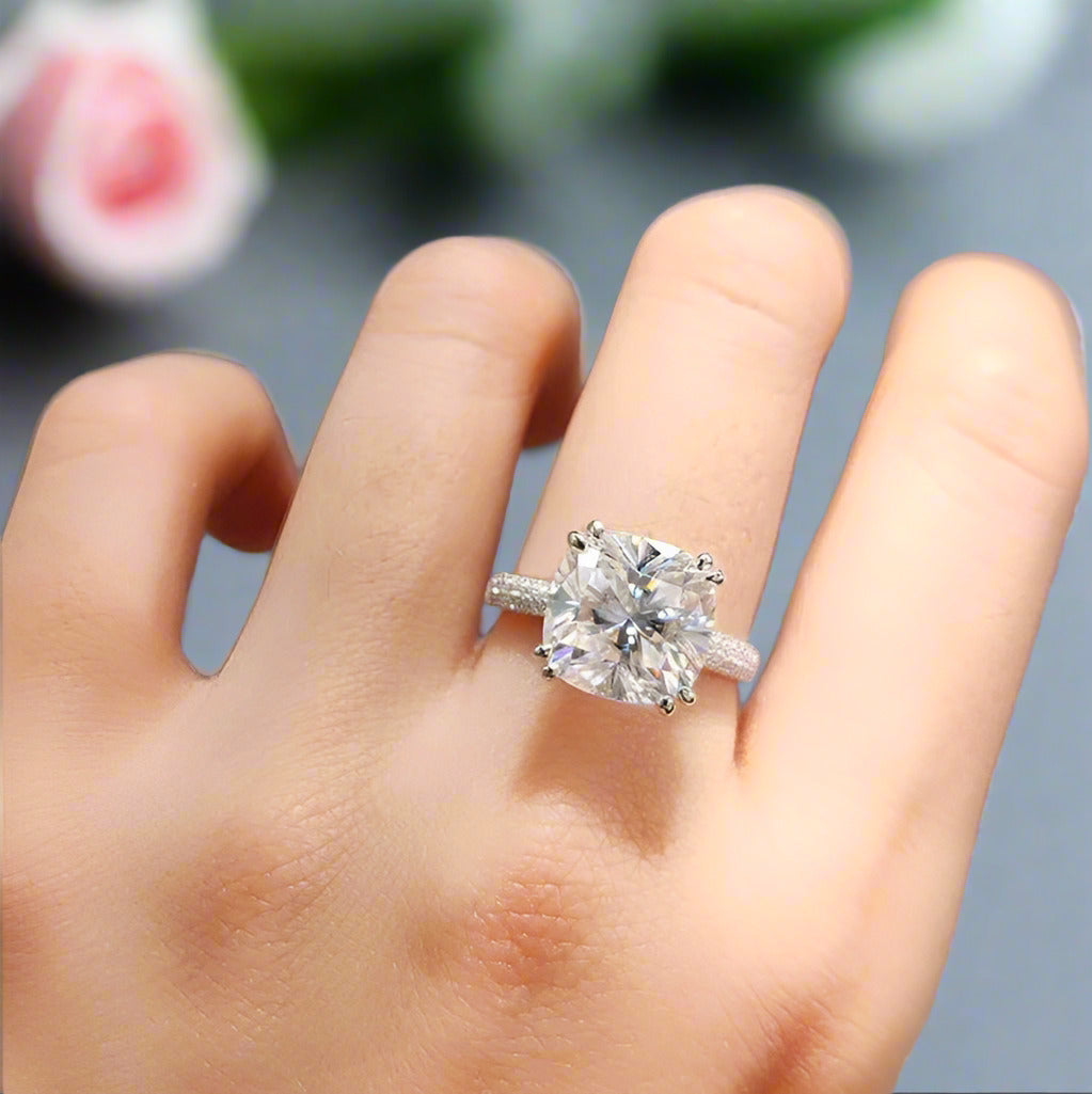 18K White Gold 5 Carat Cushion Cut Diamond Engagement Ring-Black Diamonds New York