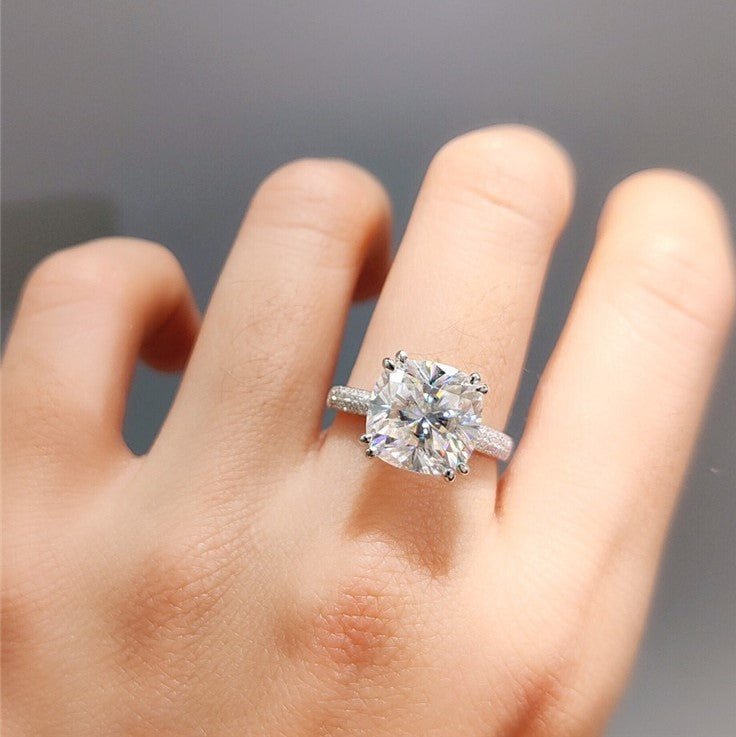 18K White Gold 5 Carat Cushion Cut Moissanite Engagement Ring - Black Diamonds New York