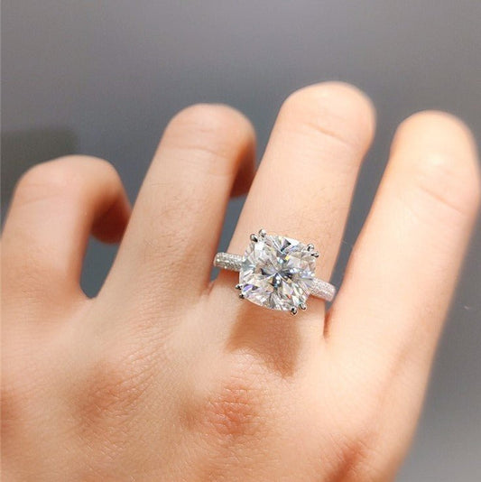18K White Gold 5 Carat Cushion Cut Moissanite Engagement Ring-Black Diamonds New York