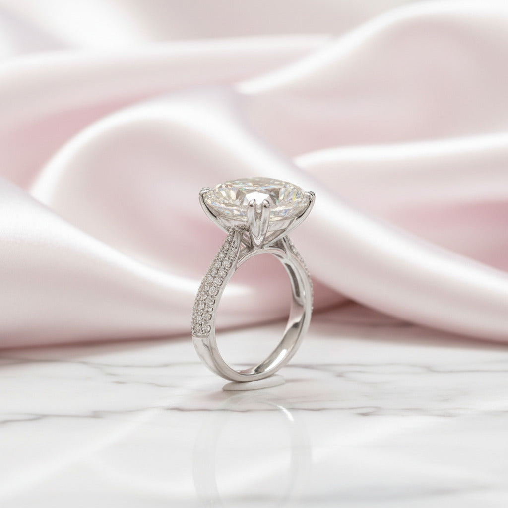 18k White Gold 5 Carat Cushion Cut Diamond Option Engagement Ring-Black Diamonds New York