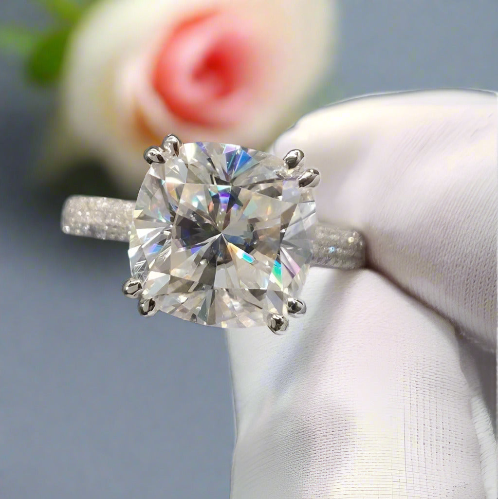 18K White Gold 5 Carat Cushion Cut Diamond Engagement Ring-Black Diamonds New York