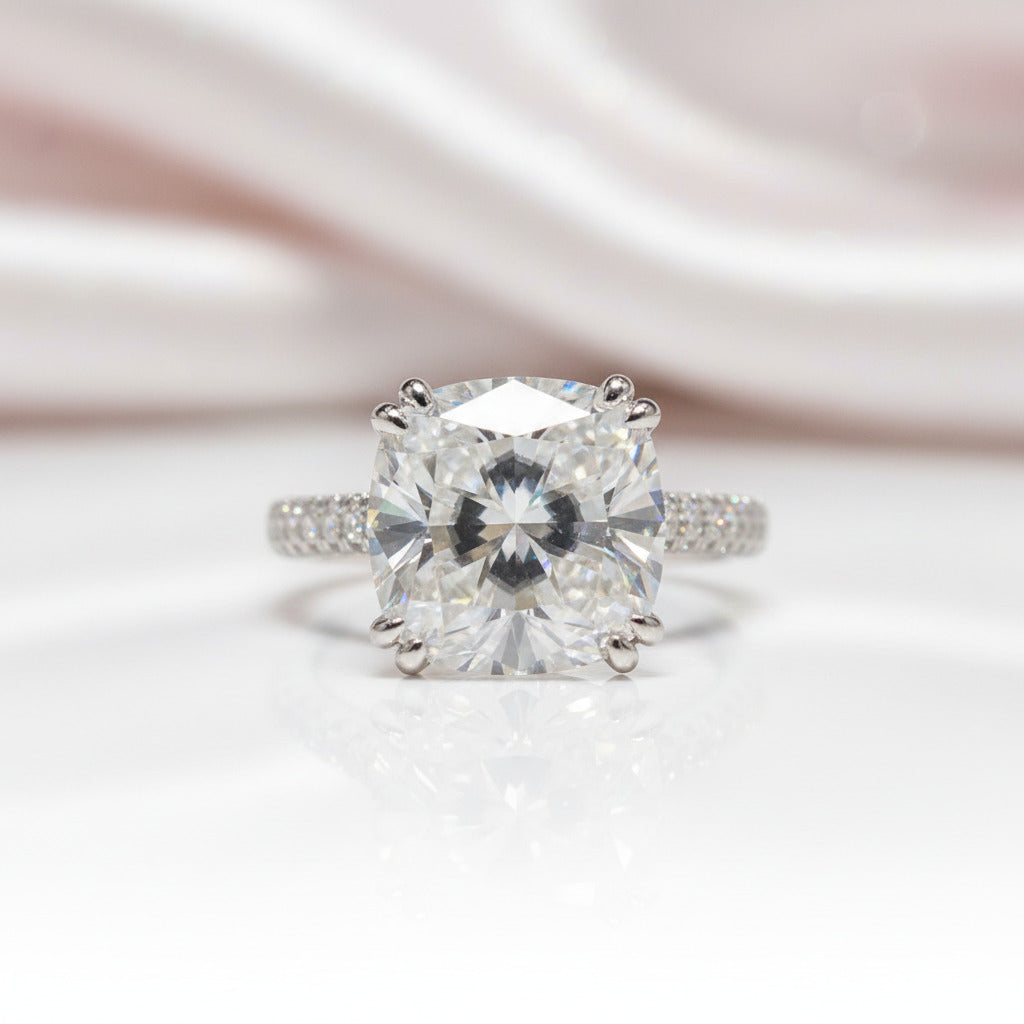 18K White Gold 5 Carat Cushion Cut Diamond Option Engagement Ring-Black Diamonds New York