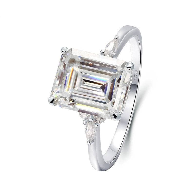 18k White Gold 5.0ct Emerald Cut Moissanite Engagement Halo Ring - Black Diamonds New York