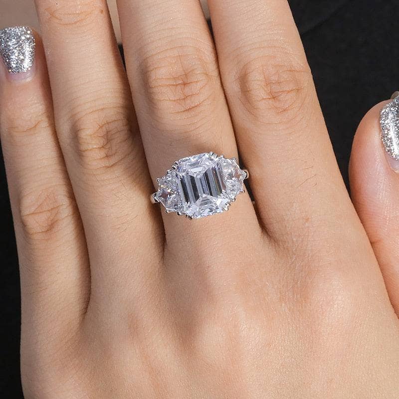 18K White Gold 5ct Emerald Cut Moissanite Engagement Ring - Black Diamonds New York