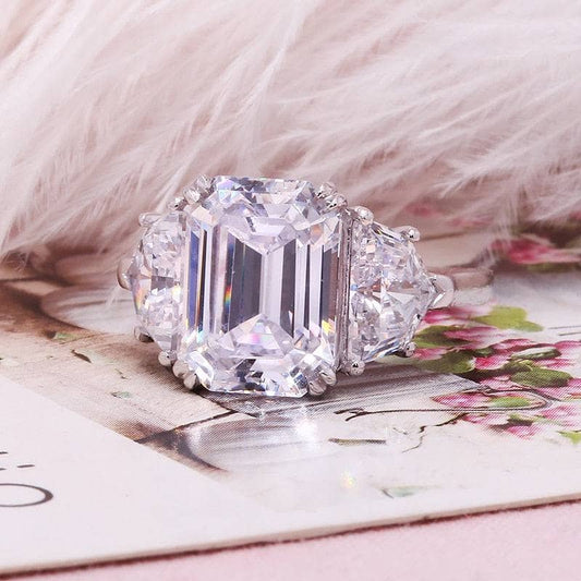 18K White Gold 5ct Emerald Cut Moissanite Engagement Ring-Black Diamonds New York