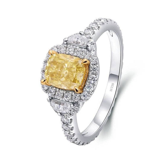 18k White Gold Cushion Cut Yellow Moissanite Engagement Ring - Black Diamonds New York