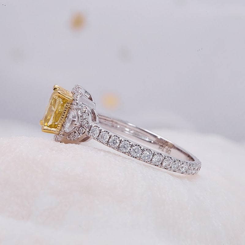 18k White Gold Cushion Cut Yellow Diamond Engagement Ring-Black Diamonds New York