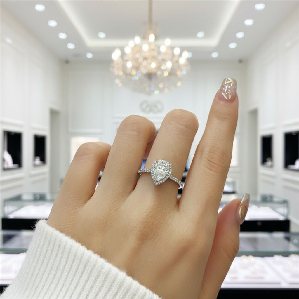 18K White Gold Pear Cut 1 Carat Diamond Option Water Drop Engagement Ring-Black Diamonds New York