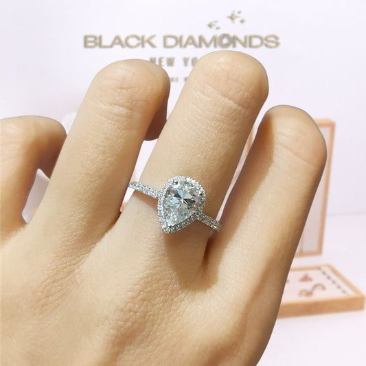 18K White Gold Pear Cut 1 Carat Diamond Water Drop Engagement Ring-Black Diamonds New York