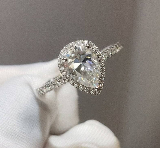 18K White Gold Pear Cut 1 Carat Moissanite Water Drop Engagement Ring - Black Diamonds New York