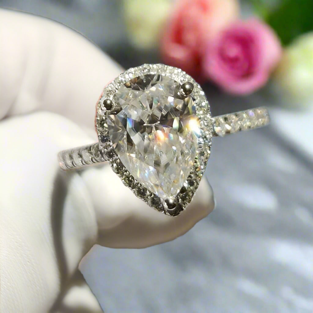 18K White Gold Pear Cut 1ct Diamond Water Drop Engagement Ring-Black Diamonds New York