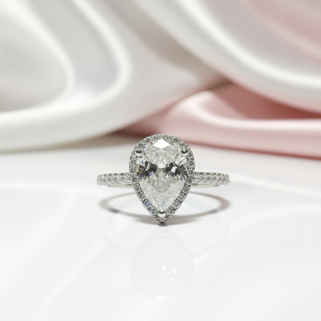 18K White Gold Pear Cut 1ct Diamond Option Water Drop Engagement Ring-Black Diamonds New York