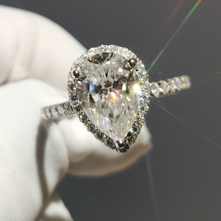 18K White Gold Pear Cut 1ct Moissanite Water Drop Engagement Ring-Black Diamonds New York