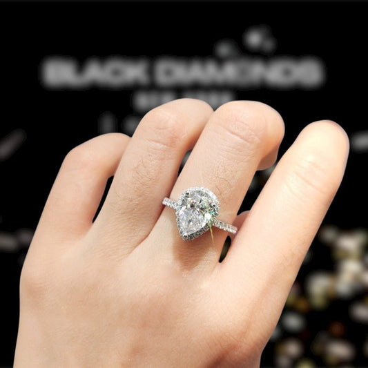 18K White Gold Brilliant Pear Cut 1ct Moissanite Water Drop Engagement Ring - Black Diamonds New York